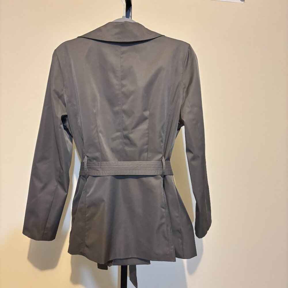 Sandro Studio Gray Ruffle Double Breasted Belted … - image 7